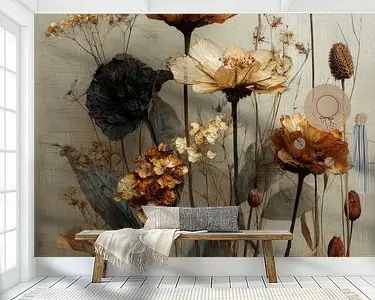 Dromerig stilleven van gedroogde bloemen in warme aardetinten Ekspresowa dostawa