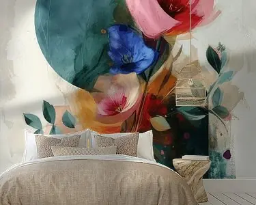 Wyprzedaż Abstracte bloemen in warme pastelkleuren