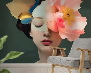 Portret met grote bloem in collage stijl Najlepsza cena