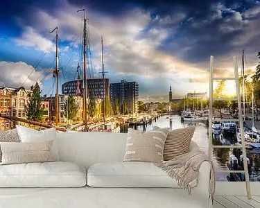 Zonsondergang in de Oosterhaven Groningen Premium