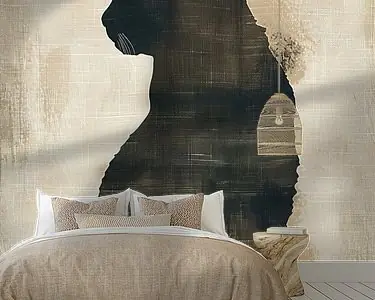 Oryginalny Kattenschilderij Minimalisme | Shadowed Feline Grace