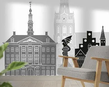 Skyline illustratie stad Den Bosch zwart-wit-grijs Nowość