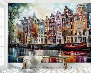 Amsterdam schilderij grachtenpanden Darmowa dostawa