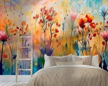 Modern Abstract.Dromerige Veldbloemen en bloeiende grassen Rabat