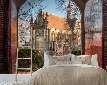 Wysoka jakość Leiden - Doorkijkje vanaf de Burcht naar de Hooglandse kerk (0127)