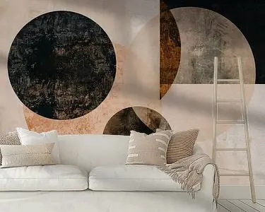 Najlepsza cena Overlappende Sepia Cirkels en Lijnen Kunstwerk