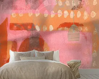 Szybka dostawa Abstracte vormen in roze, oranje, wit, bruin.