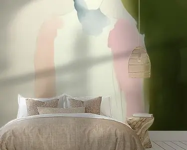 Szybka dostawa Modern abstract portret in pastelkleuren met contrasterend groen (gezien bij vtwonen)