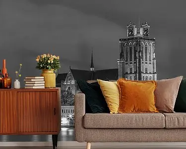 Bezpieczna płatność Panorama Grote Kerk in Dordrecht in zwart-wit - 1