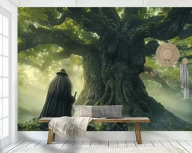 Wijze druïde in de Keltische jungle voor zonsopgang Oferta