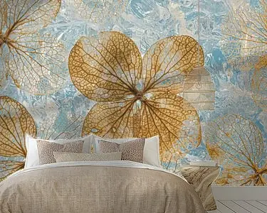 Wysoka jakość Een vierkantje met hortensiablaadjes liggend op een grijsblauw bedje