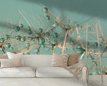 Abstract panorama van druppeltjes rusten op gouden pluisjes Premium