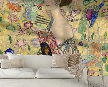 Autentyczny Dame met waaier (HQ), Gustav Klimt