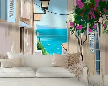 Oryginalny Uitzicht op de zee in een steegje