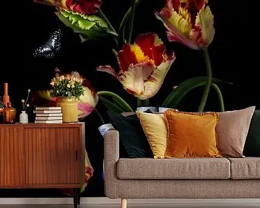 Szybka dostawa Bloemstilleven met delfts blauwe vaas en tulpen