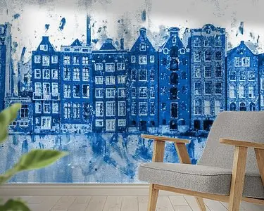 Ostatnia szansa Grachtepandjes in Delfts BlauwAmsterdamse charme in aquarelstijl