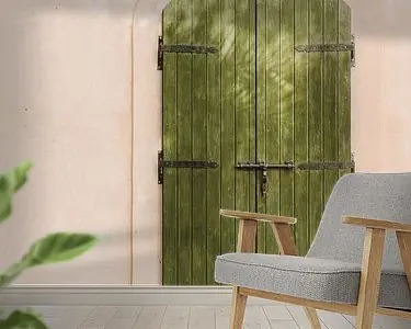 Autentyczny Groene Deur met Palm Schaduw