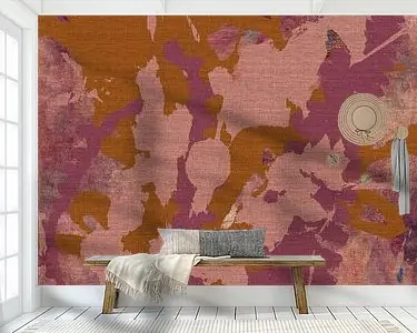 Kleurrijk wandkleed. Curry, lila en roze botanisch abstract. Najlepsza cena