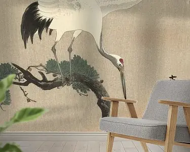 Bezpieczna płatność Japanse kraanvogel op tak van pijnboom van Ohara Koson