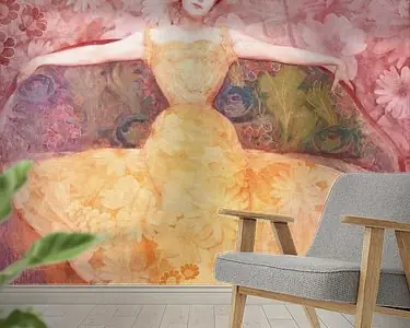 Dame in gele jurk omringd met bloemen, naar het werk van Max Kurzweil Nowość