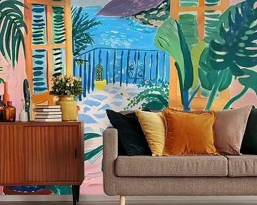 Zwrot pieniędzy Henri Matisse Stijl Poster, Middellandse Zee, Open Venster, Pastel