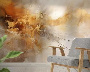 Oryginalny Abstract schilderij in herfsttinten \\u2013 minimalistisch lijnenspel in bruin, oranje en beige