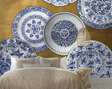 Verzameling Delfts blauwe borden op gouden achtergrond, Rijksmuseum Niska cena