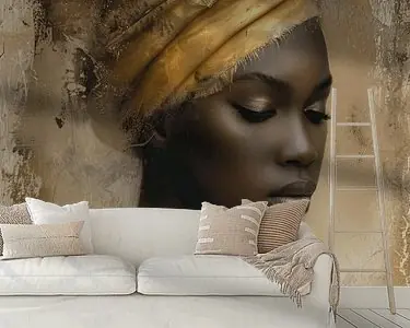 Portret van een Afrikaanse vrouw, modern en deels abstract Nowość