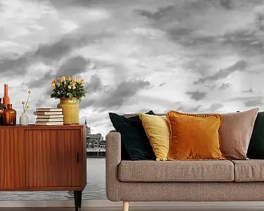 Zwrot pieniędzy AntwerpenScheldekaaien Skyline , monochroom panorama.