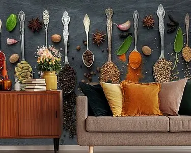 Kleurrijke selectie van exotische kruiden op een leistenen bord III Oryginalny