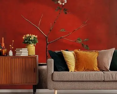 Tani Modern stilleven met bloemen en een rode achtergrond