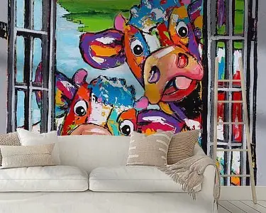 Nieuwsgierige Koeien Kijken Door Raam Nowość