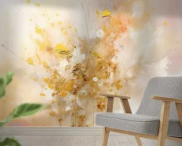 Dromerig abstract schilderij in pastel roze, amber en goud - zachte texturen en serene energie Nowość