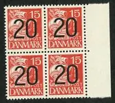Najlepsza cena Denemarken 1940 - Provisionals 20/15 øre rood blokvan 4 - postfris