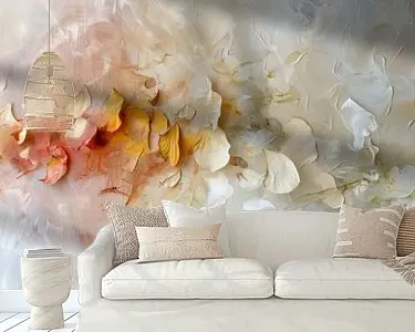 Bezpieczna płatność Abstract schilderij met organische vormen in zachte kleuren