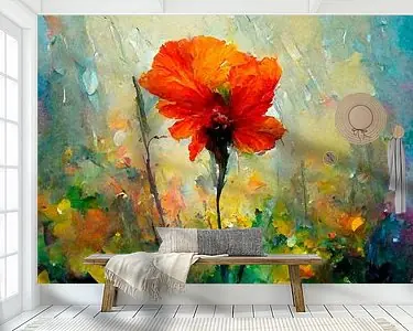 Klaproos in een weelderig landschap Wyprzedaż