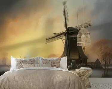 Hollands winterlandschap schilderij met molen Ekspresowa dostawa