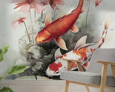 Koi karper aquarel met waterlelies Darmowa dostawa