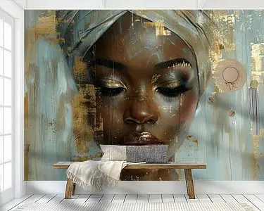 Modern abstract portret met gouden accenten Oferta limitowana