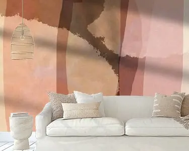 Niska cena Abstracte organische vormen en lijnen in terracotta, bruin, roze