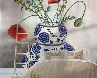 Wyprzedaż klaproos en stokroos boeket in Feniks vaas