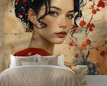 Geisha in rood en een vleugje blauw Nowość