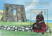 Tylko dziś Faroe Islands - 50th anniversary of Queen Margrethe's accession - Postfris souvenirvelletje