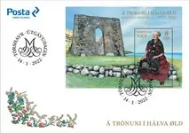 Bezpieczna płatność Faroe Islands - 50th anniversary of Queen Margrethe's accession - FDC met souvenirvelletje