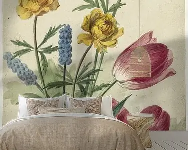 Tani Boeket van tulpen, viooltjes, blauwe druifjes en dotters, Willem van Leen