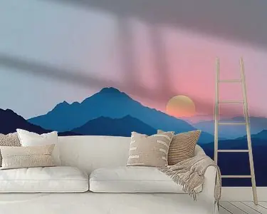 Berglandschap Zonsondergang in Blauwe Lagen Kup teraz