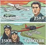 Faroe Islands - Wereldberoemde piloten zk uit PB - Postfris zelfklevende serie van 2 Zwrot pieniędzy