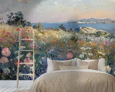 Wilde bloemen Vintage Meer Pastel Impressionisme Popularny