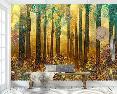 Een gouden bos in de stijl van Gustav Klimt Premium