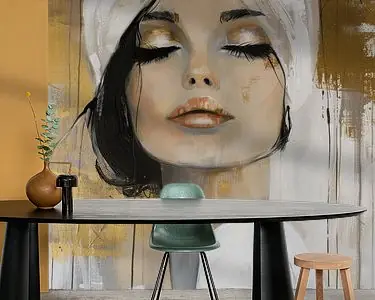 Modern abstract portret met gouden accenten Kup teraz